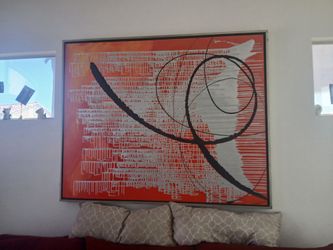 Large Abstract Red and Black Framed Painting