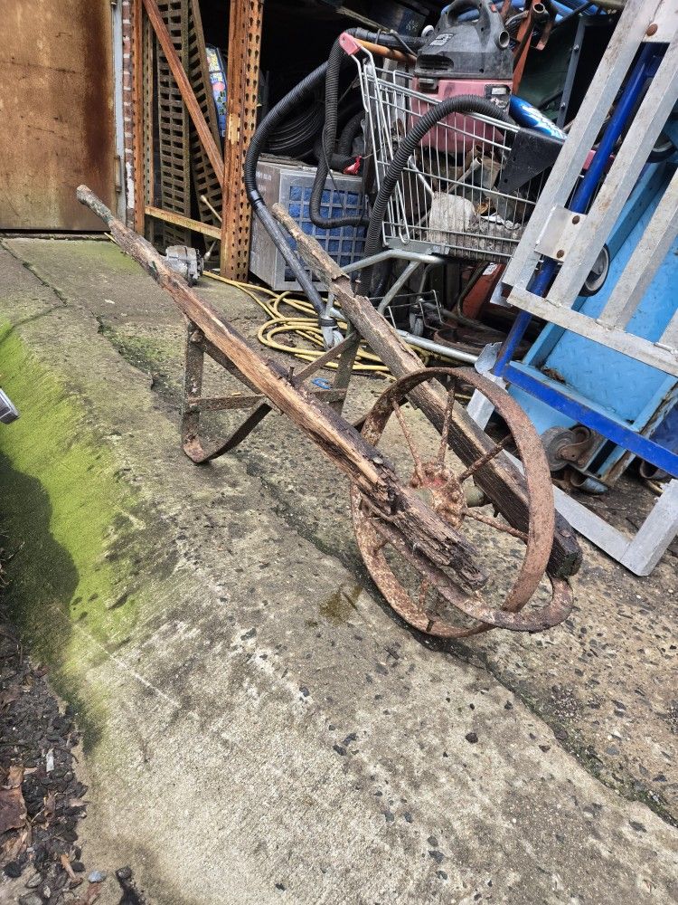 Antique Wheelbarrow Frame Steel Wheel