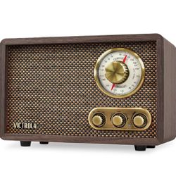 Victrola Retro Wood Bluetooth FM/AM Radio with Rotary Dial, Espresso Without Box