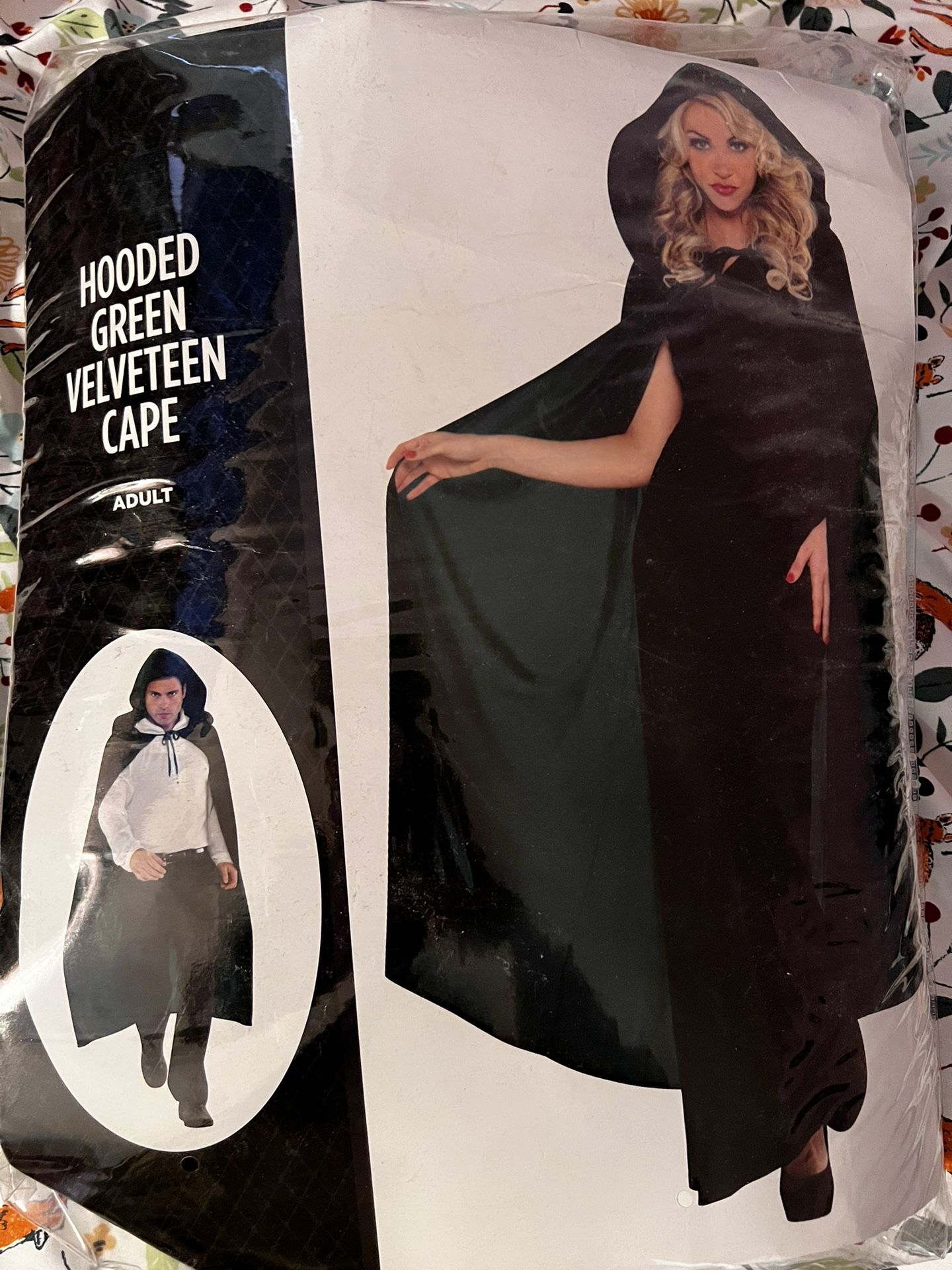 Green Velvet Cape For Costume & Lace Gloves