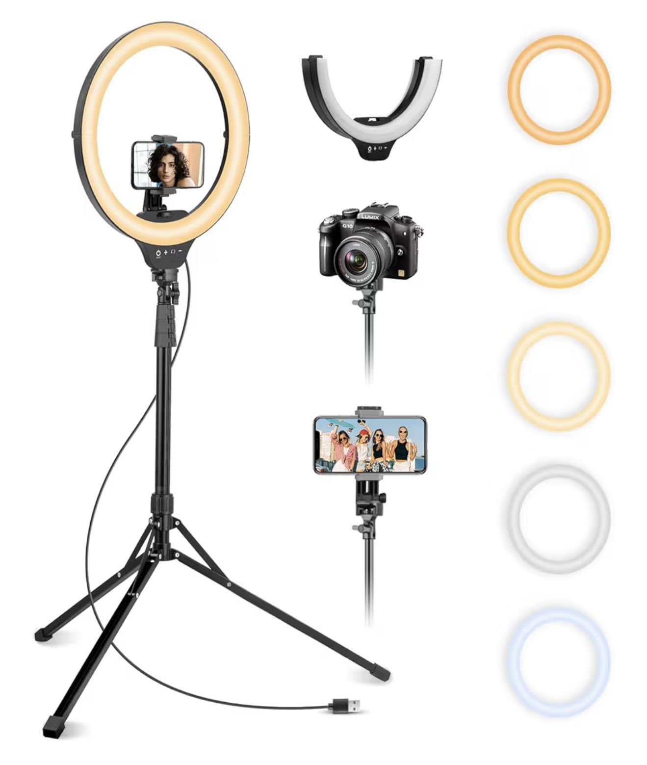 14" Foldable Ring Light with 62" Tripod Stand for YouTube, TikTok, Makeup, Video Recording & Live Streaming, Compatible with iPhone, Android, Webcams