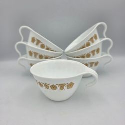 7 Vtg Corelle Livingware Corning White  Butterfly Gold Hook Coffee Tea Cups 8oz.