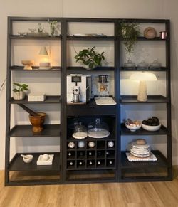 $250 each like new Crate and barrel Sloane leaning ladder shelf and bar in espresso color