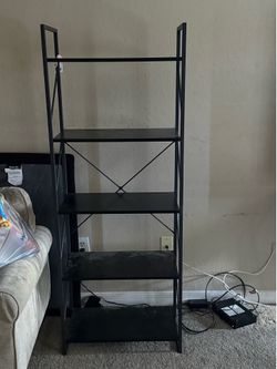 Black metal bookshelf