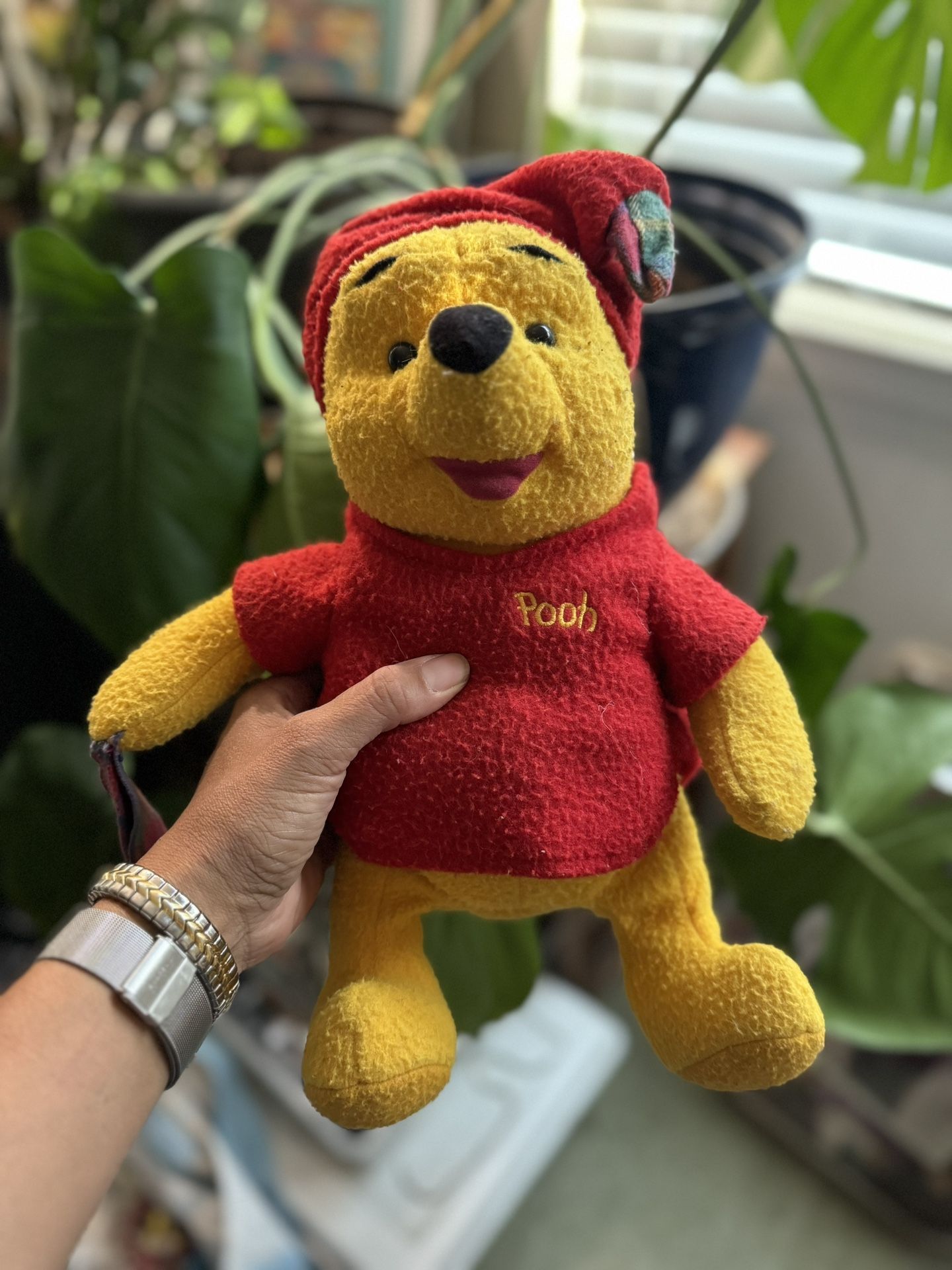 Vintage 1997 Disney Winnie The Pooh 10” Stuffed Animal Plush Wearing Pajamas and Blanket