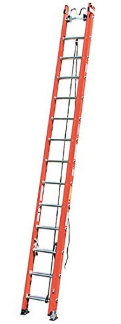 28’ fiberglass extension ladder with cable hooks