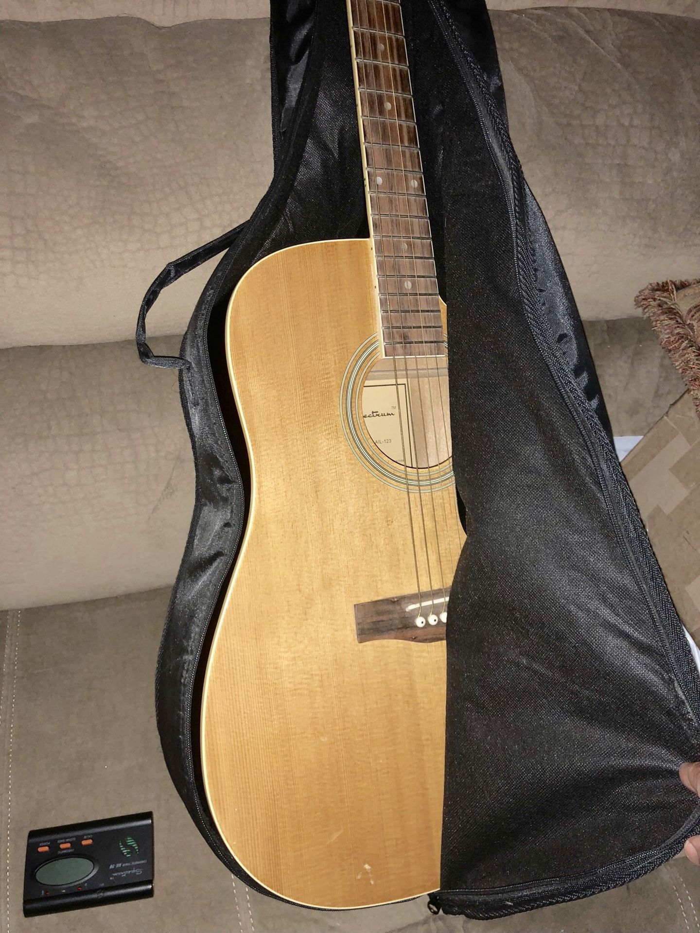 Spectrum Acoustic Guitar Model AIL-123 with Spectrum Chromatic Tuner Model AIL-29 and Black Spectrum Guitar Case - Price Drop