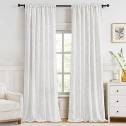 Extra Long Cream White Curtain 120 inches Long 2 Panels Set Light Filtering Cotton Textured Curtain Modern Farmhouse Chenille Decor Off White Linen Dr