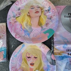 Taylor swift birthday decorations plates, tablecloth, napkins