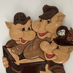 Wooden Handcrafted Picture. Piggies 