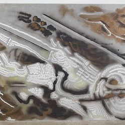 A mixed media painting of a motorcycle on aluminum