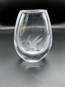Kosta Boda Crystal Clear Vase With Etched Birds 3.3" Tall 42294