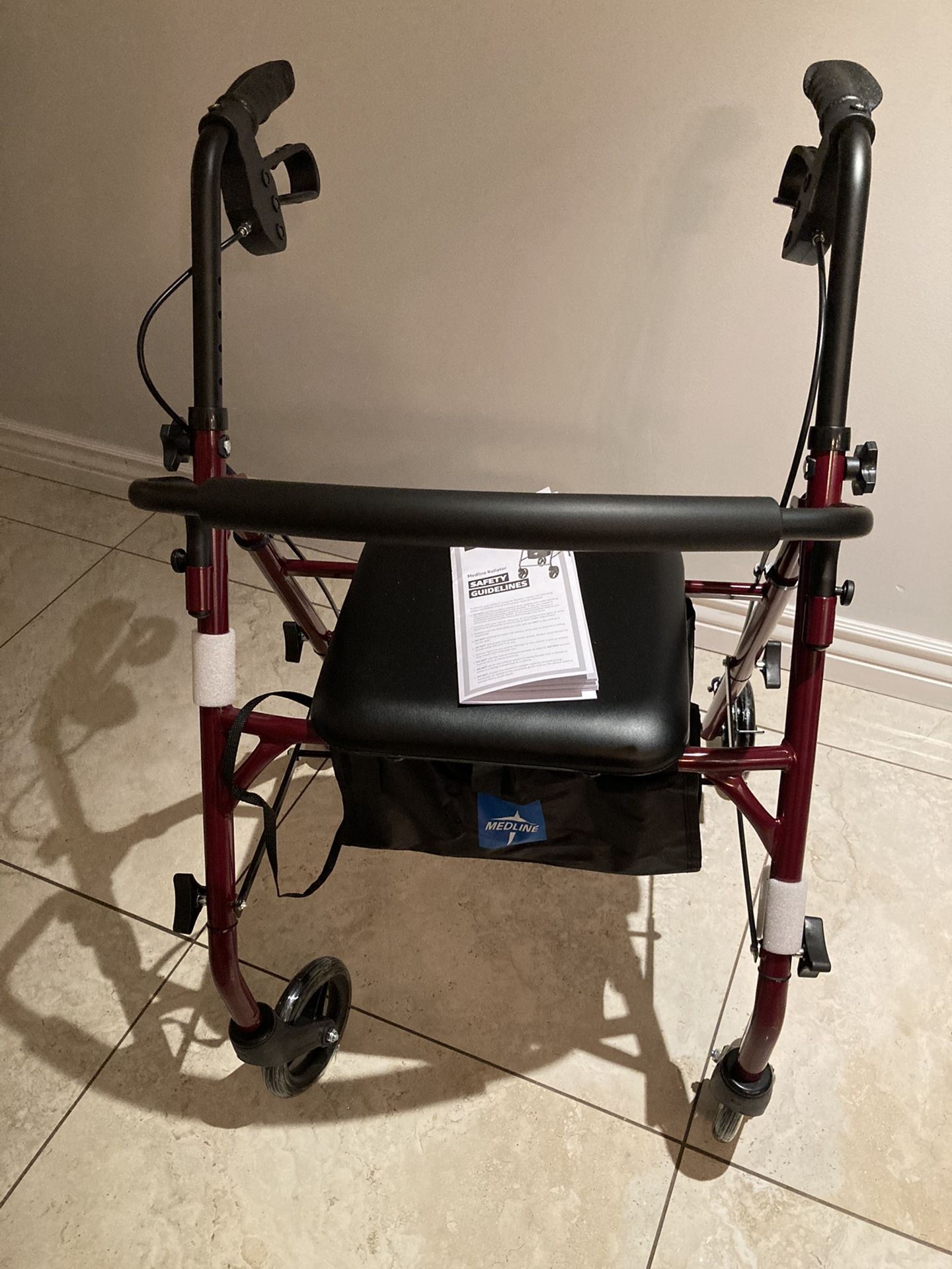 New Medline Rollator Walker with Seat, Steel Rolling Walker with 6inch
