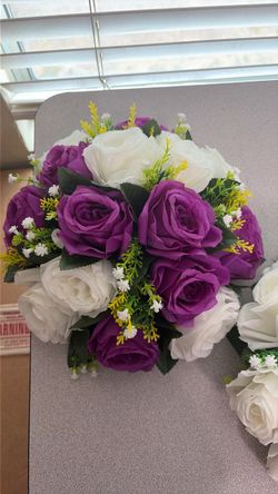 Artificial Rose Bouquet Purple and White