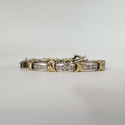 Timeless Grace 10k Two Tone Gold And Diamond X-link Bracelet 7"