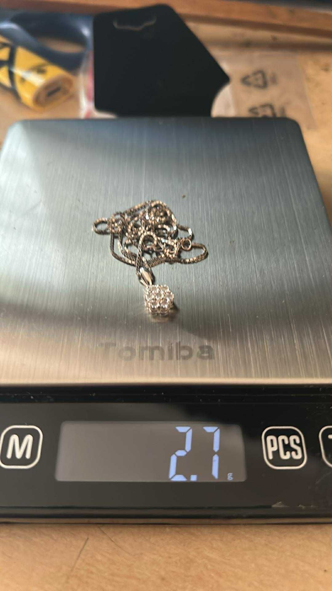 14 K White Gold Necklace -/925 Charm Real Diamonds 