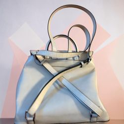 White Leather Structured Handbag with Crossbody Strap