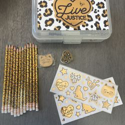 Pencil Box With Colors Stickers And Erasers 