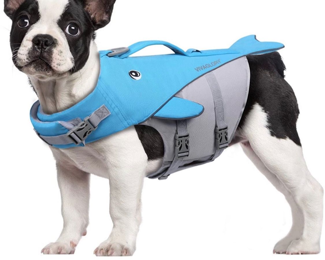 Medium Dog Life Vest, Comfortable Pet Floatation Vest with Superior Buoyancy & Rescue Handle, Blue size Medium