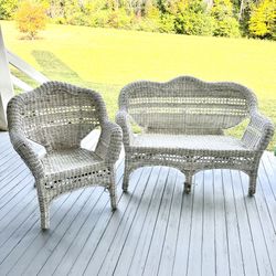 White Wicker Love Seat & Chair