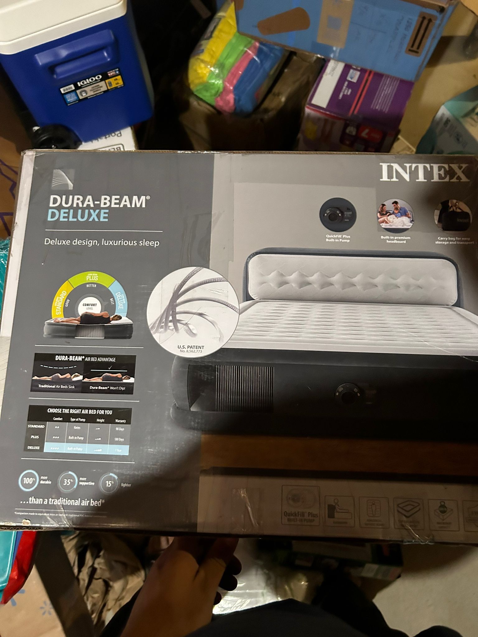 Intex Dura-Beam Deluxe Queen Air Mattress with Built-In Pump and Headboard