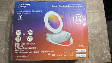 CLOUDY BAY [12 Pack] 4inch Smart WiFi LED Recessed Lighting RGBCW Color Changing
