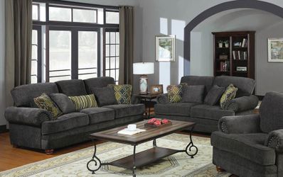 3PC LIVINGROOM SET: SOFA LOVE SEAT AND CHAIR--CHARCOAL
