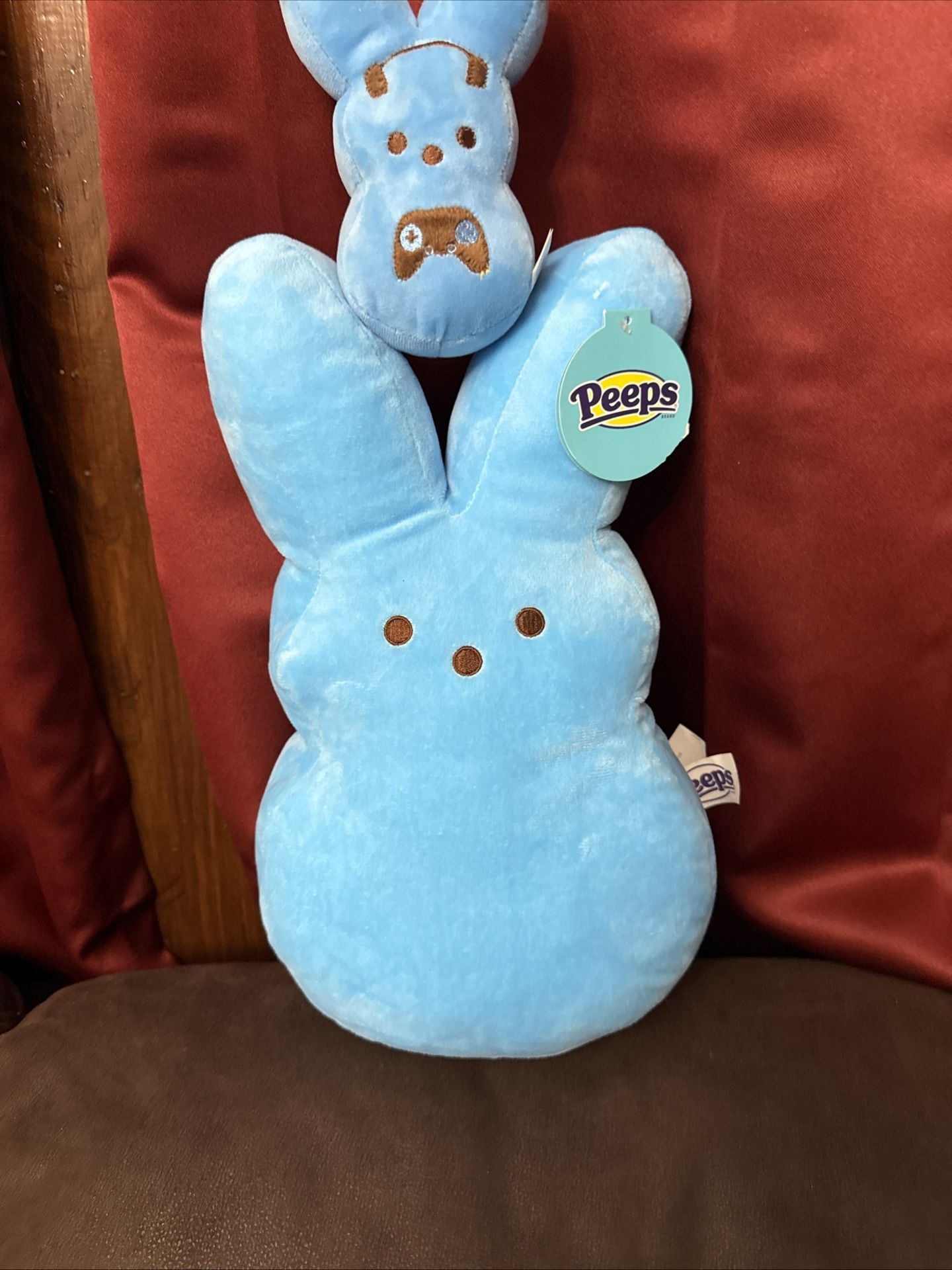 PEEPS Marshmallow Plush Bunny Easter Gift Soft Blue Fluffy Pillow 10” New