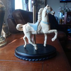 Vintage. Ceramic Brass Wood Carousel Horse Statue