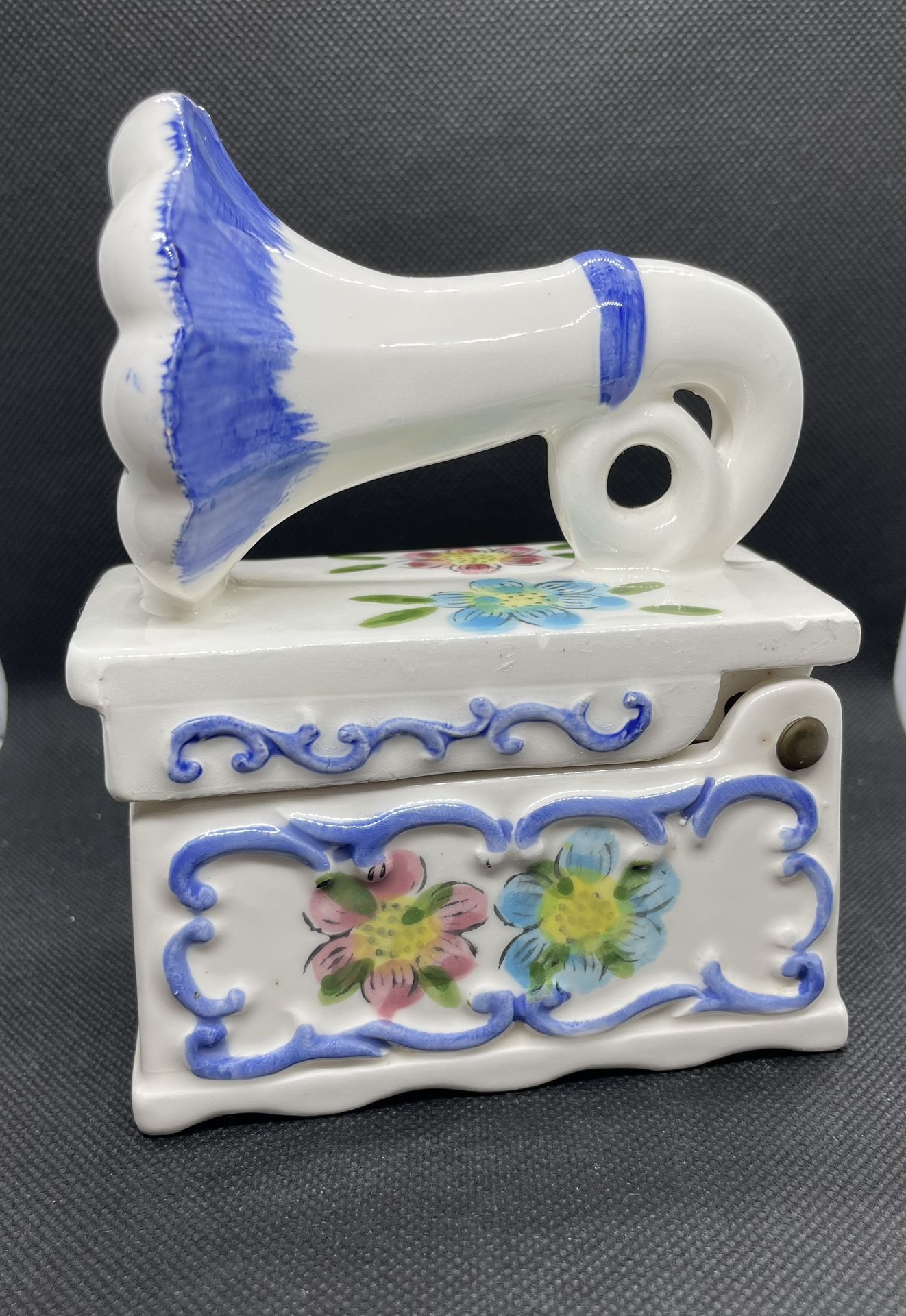 Vintage Phonograph Porcelain Salt/trinket Box