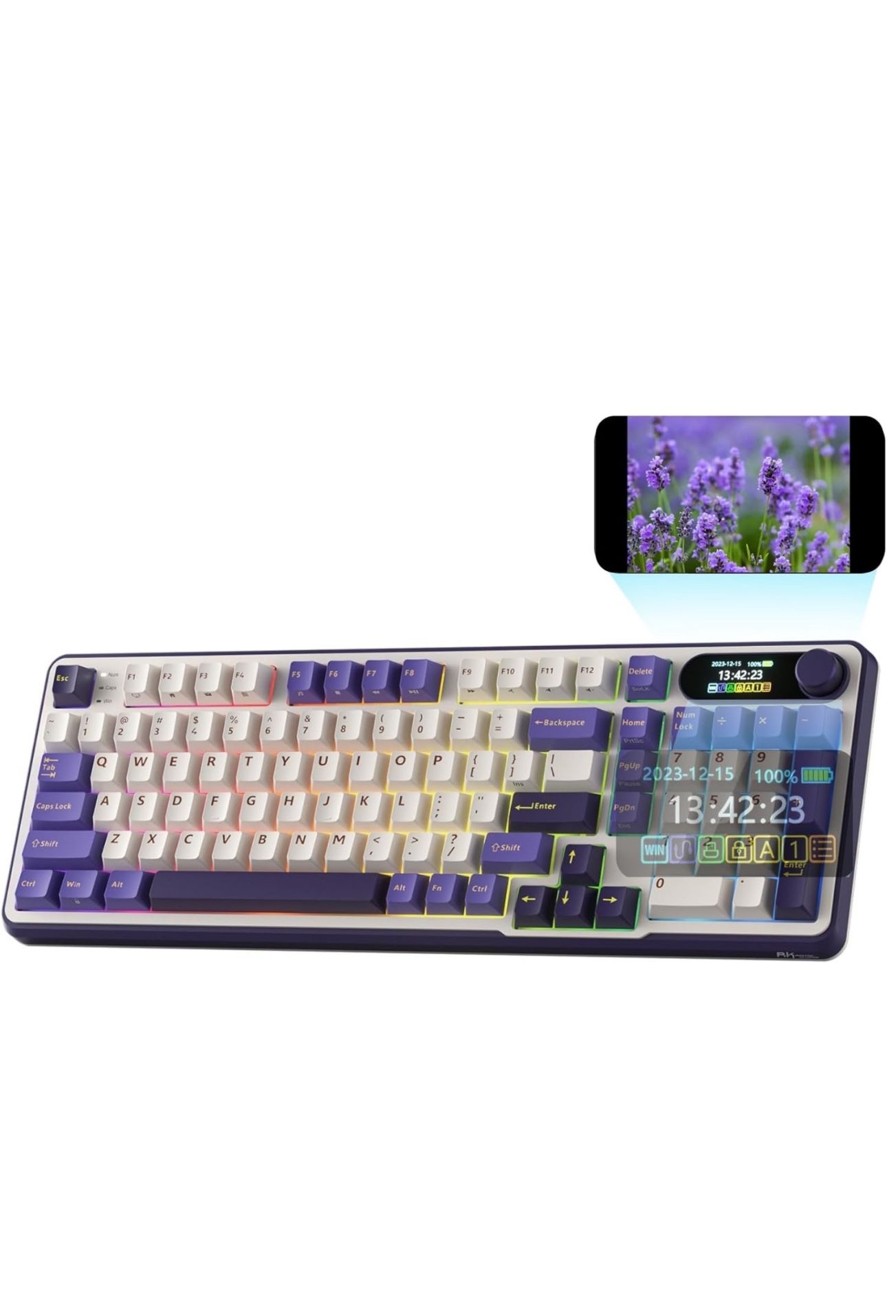 RK Royal KLUDGE S98 Mechanical Keyboard w/Smart Display & Knob, Top Mount 96% Wireless Mechanical Keyboard BT/2.4G/USB-C, Hot Swappable