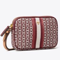 Tory Burch Royal Burgundy Gemini Link Coated Canvas Wristlet Red NWOT 