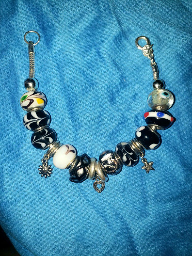 Silver tone lamp glass colorful clasp bracelet