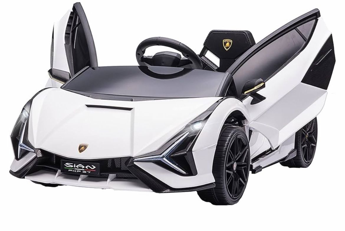 Aosom 12V Ride on Car, Lamborghini SIAN Licensed Battery Powered Electric Car for Kids with Remote Control, Horn, Music, & Headlights, White