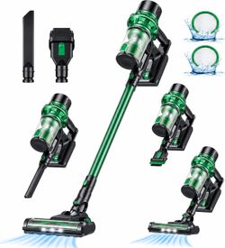 Stick Vacuum Cleaner, Cordless Vacuum Cleaner with with Lighting Detachable Battery for Hard Floor Carpet Pet Hair - Green