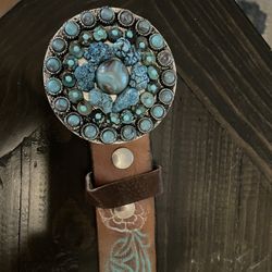 Vintage Turquoise Buckle with Leather Belt