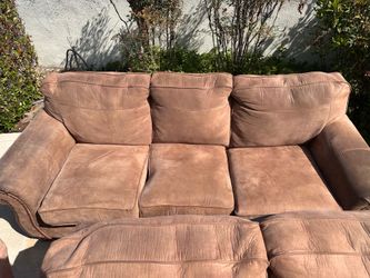 Make Offer Distressed Brown Leather Sofa, Loveseat & Chair Set – Nailhead Trim