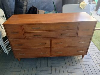 Mid-Century Modern Wood Dresser with 9 Drawers