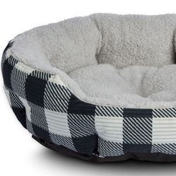 Vibrant Life Round Cuddler Small Dog & Cat Pet Bed 19"x15"x6" Black & White Checkered Pattern NEW