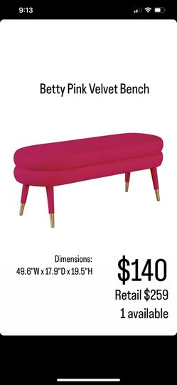 Bright Pink Velvet Bench 