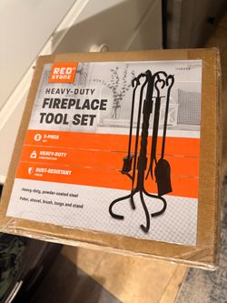 Red Stone 5-Piece Heavy-Duty Fireplace Tool Set