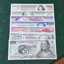 7 Billetes Del Banco De Mexico De Coleccion,  