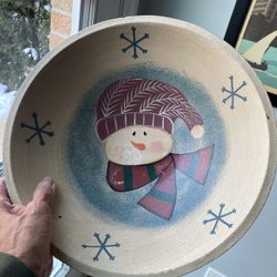 Wooden Bowl W/ Snowman