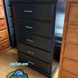 Black Five Drawer With Rails Handles Dresser Chest 