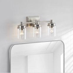 20.75-inch Three-Lamp Brushed Nickel Bathroom Mirror Light with Clear Glass Shade