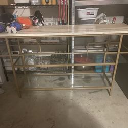 Mesa De Metal Vidrio Y Madera Estilo Mármol