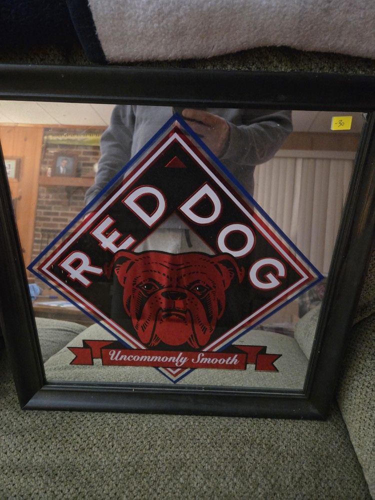 Framed Red Dog Beer Mirrored Sign