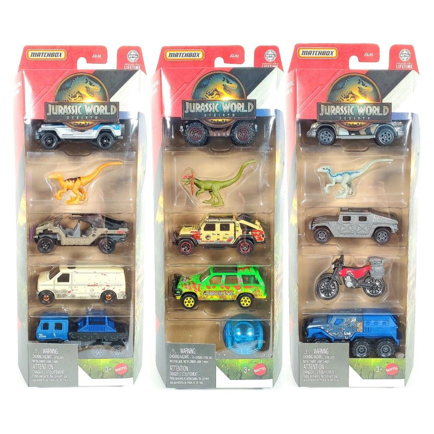 NEW 2025 Matchbox Jurassic World Rebirth 5-Packs | 3 SETS