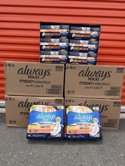 Always Maxi Overnight Pads with Wings, Size 4, 48 Count