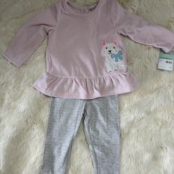 New 2 Piece Set Carter's Baby Girls Fleece Sweatshirt and Stripe Gray Leggings 18 months 
